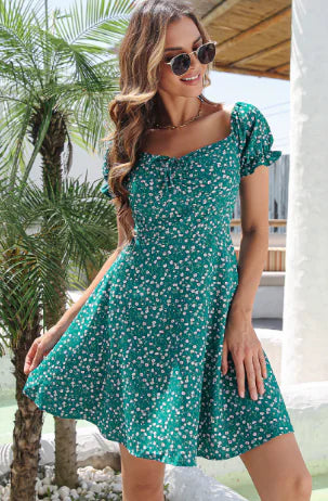 Chic Cross-Back Printed Dress